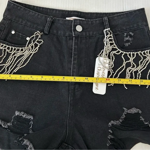NWT CASHMERE & CHAMPAGNE DIAMOND TASSELS RIPPED DENIM SHORTS Sz. S - Picture 8 of 14